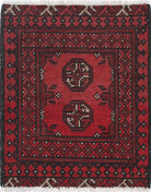 Ivory Hand-Knotted Afghan Tribal Geometric Wool Rug - 1'7" x 2'0"