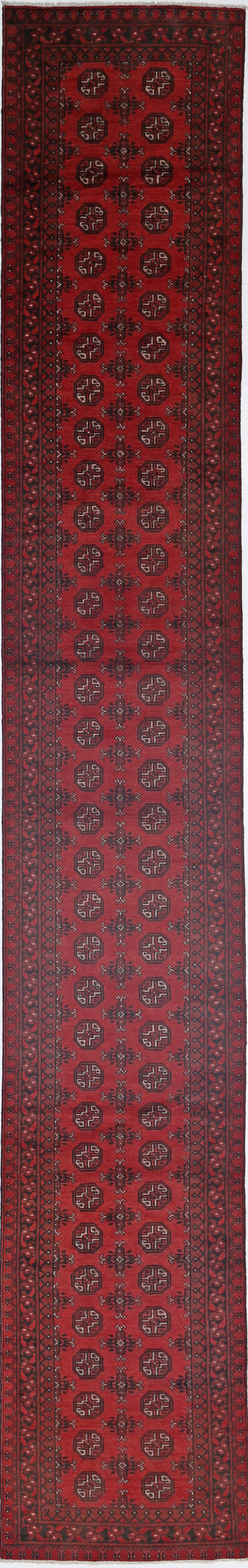 Ivory Hand-Knotted Afghan Tribal Geometric Wool Rug - 2'7" x 19'2"
