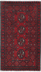 Ivory Hand-Knotted Afghan Tribal Geometric Wool Rug - 1'7" x 2'11"