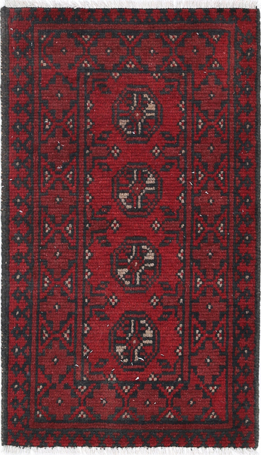 Ivory Hand-Knotted Afghan Tribal Geometric Wool Rug - 1'7" x 2'11"