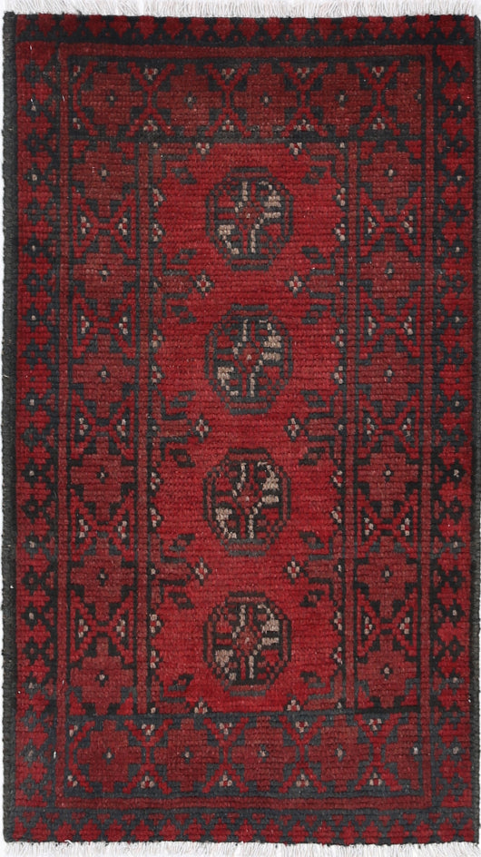 Ivory Hand-Knotted Afghan Tribal Geometric Wool Rug - 1'7" x 2'11"
