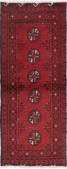 Ivory Hand-Knotted Afghan Tribal Geometric Wool Rug - 1'7" x 4'4"