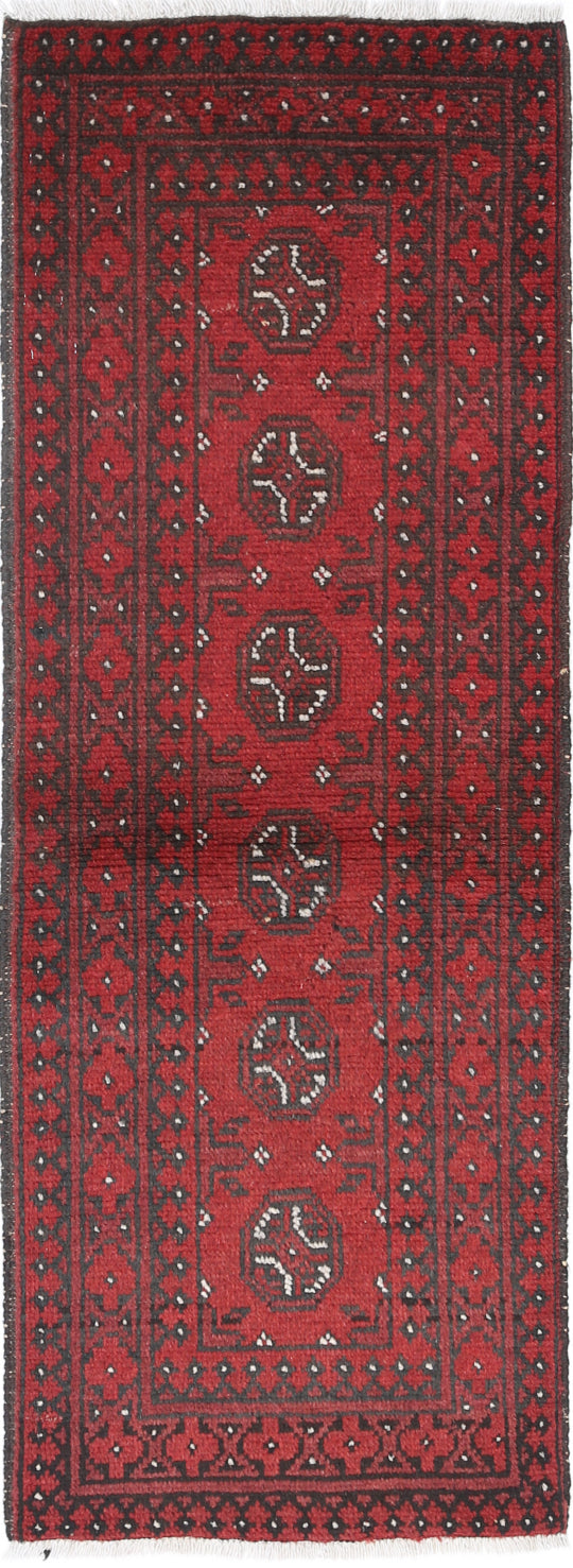 Ivory Hand-Knotted Afghan Tribal Geometric Wool Rug - 1'7" x 4'9"