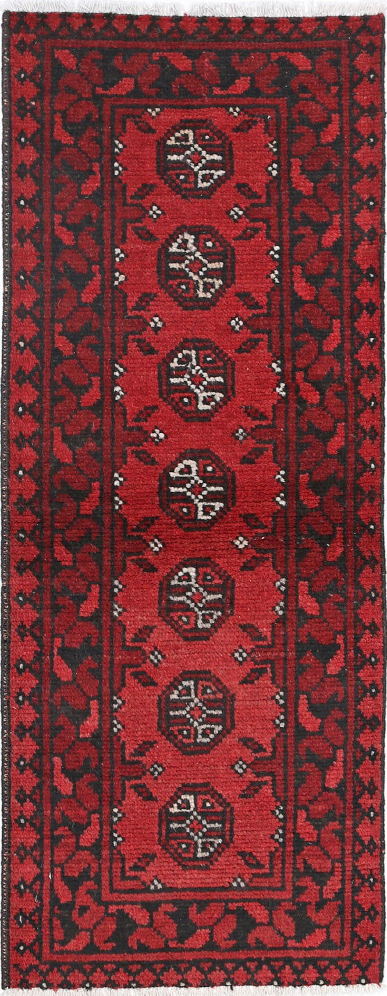 Ivory Hand-Knotted Afghan Tribal Geometric Wool Rug - 1'7" x 4'6"