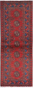 Ivory Hand-Knotted Afghan Tribal Geometric Wool Rug - 1'7" x 4'7"