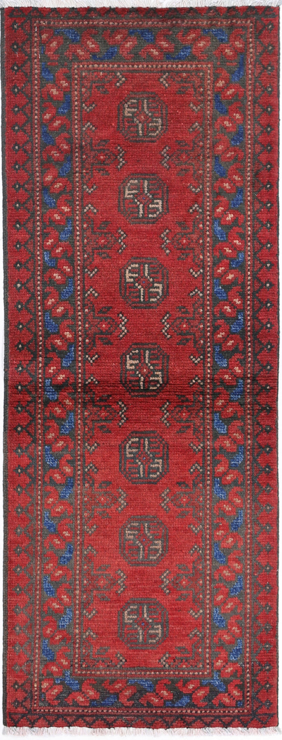 Ivory Hand-Knotted Afghan Tribal Geometric Wool Rug - 1'7" x 4'7"