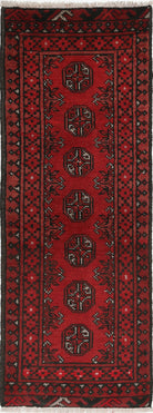 Ivory Hand-Knotted Afghan Tribal Geometric Wool Rug - 1'7" x 4'7"