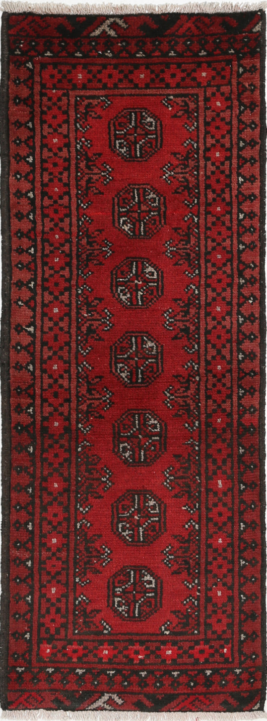 Ivory Hand-Knotted Afghan Tribal Geometric Wool Rug - 1'7" x 4'7"