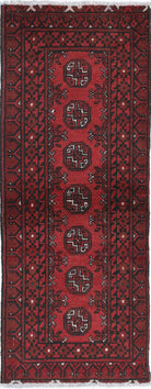 Ivory Hand-Knotted Afghan Tribal Geometric Wool Rug - 1'7" x 4'5"