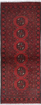 Ivory Hand-Knotted Afghan Tribal Geometric Wool Rug - 1'7" x 4'4"
