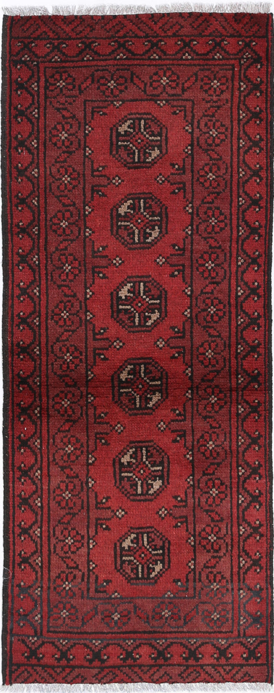 Ivory Hand-Knotted Afghan Tribal Geometric Wool Rug - 1'7" x 4'4"