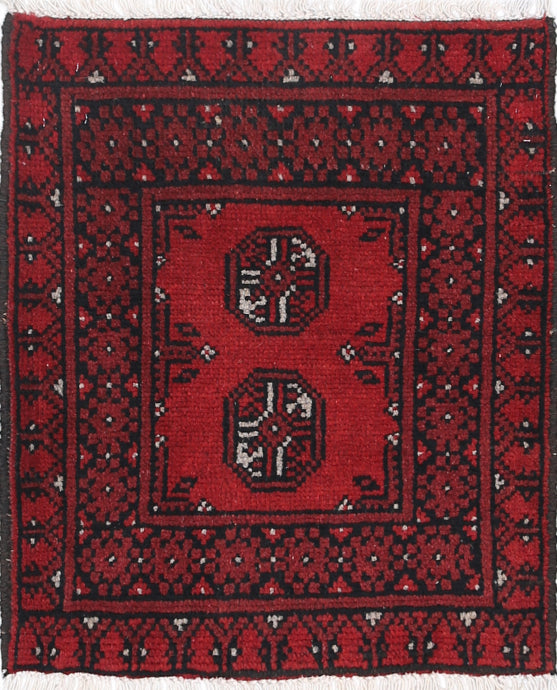 Ivory Hand-Knotted Afghan Tribal Geometric Wool Rug - 1'9" x 2'0"