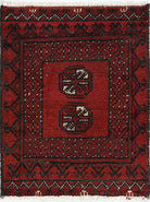 Ivory Hand-Knotted Afghan Tribal Geometric Wool Rug - 1'7" x 2'1"