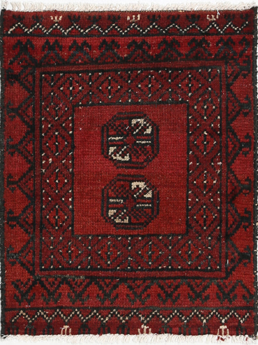 Ivory Hand-Knotted Afghan Tribal Geometric Wool Rug - 1'7" x 2'1"