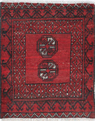 Ivory Hand-Knotted Afghan Tribal Geometric Wool Rug - 1'7" x 1'11"