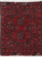 Ivory Hand-Knotted Afghan Tribal Geometric Wool Rug - 1'6" x 2'0"