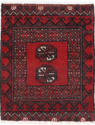 Ivory Hand-Knotted Afghan Tribal Geometric Wool Rug - 1'7" x 2'1"