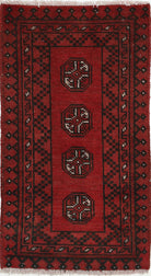 Ivory Hand-Knotted Afghan Tribal Geometric Wool Rug - 1'6" x 2'11"