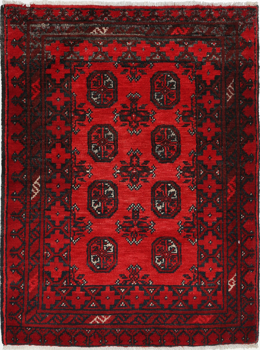 Ivory Hand-Knotted Afghan Tribal Geometric Wool Rug - 2'9" x 3'10"