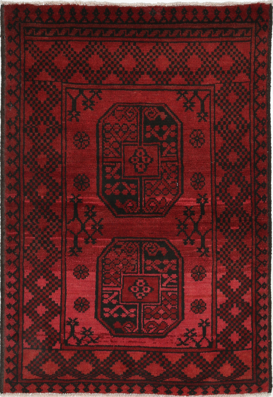 Ivory Hand-Knotted Afghan Tribal Geometric Wool Rug - 2'8" x 3'11"