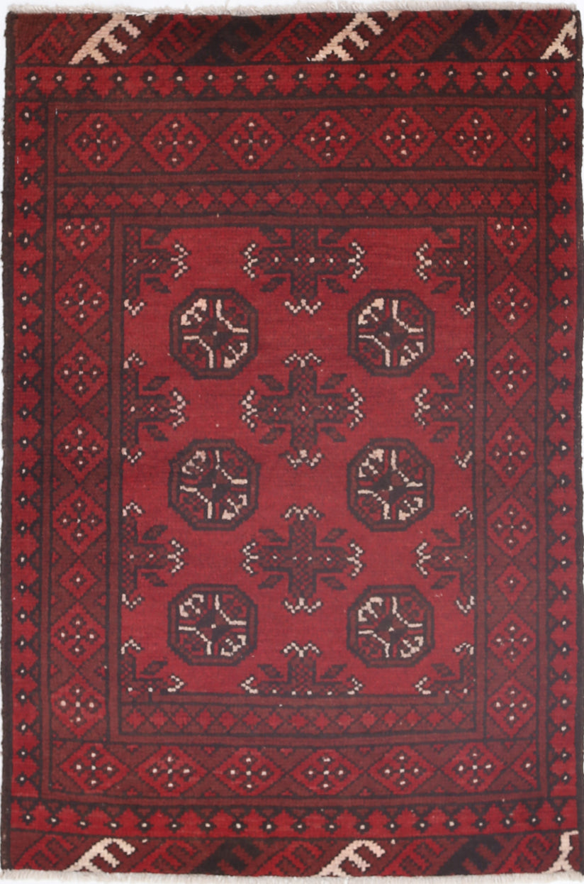 Ivory Hand-Knotted Afghan Tribal Geometric Wool Rug - 2'5" x 3'9"