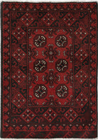 Ivory Hand-Knotted Afghan Tribal Geometric Wool Rug - 2'7" x 3'9"