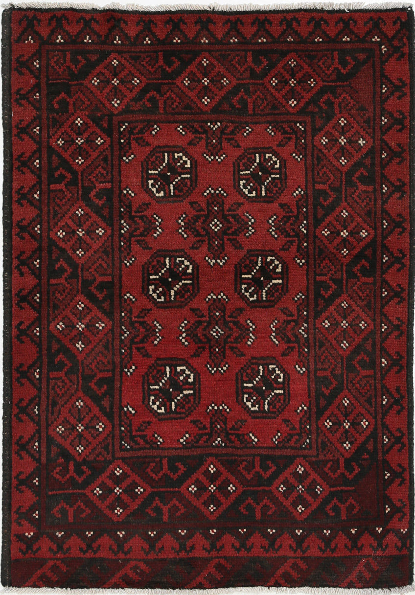 Ivory Hand-Knotted Afghan Tribal Geometric Wool Rug - 2'7" x 3'9"