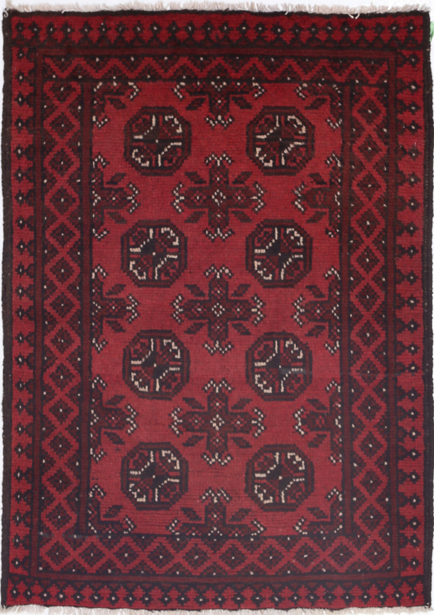 Ivory Hand-Knotted Afghan Tribal Geometric Wool Rug - 2'6" x 3'8"