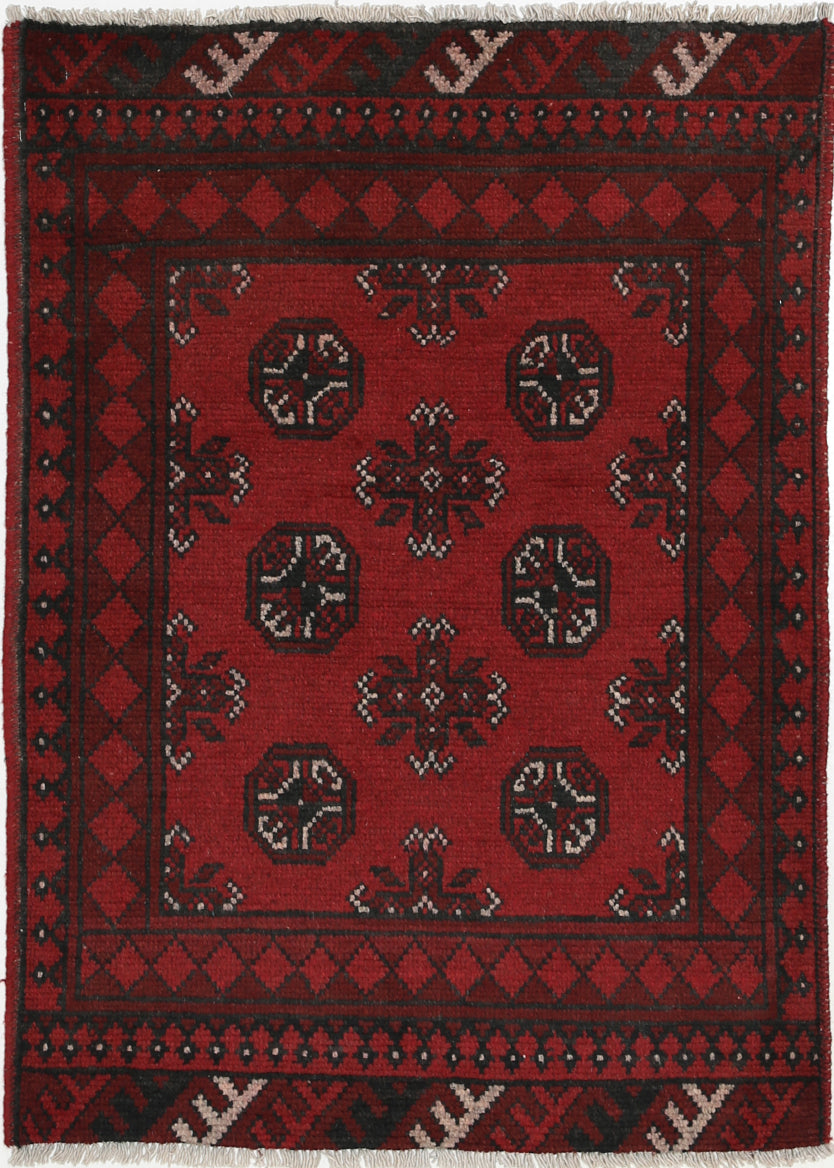 Ivory Hand-Knotted Afghan Tribal Geometric Wool Rug - 2'6" x 3'6"