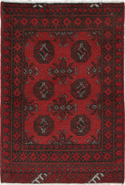 Ivory Hand-Knotted Afghan Tribal Geometric Wool Rug - 2'6" x 3'9"
