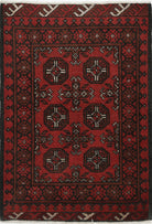 Ivory Hand-Knotted Afghan Tribal Geometric Wool Rug - 2'6" x 3'10"