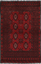 Ivory Hand-Knotted Afghan Tribal Geometric Wool Rug - 2'4" x 3'11"