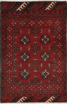 Ivory Hand-Knotted Afghan Tribal Geometric Wool Rug - 2'4" x 3'9"