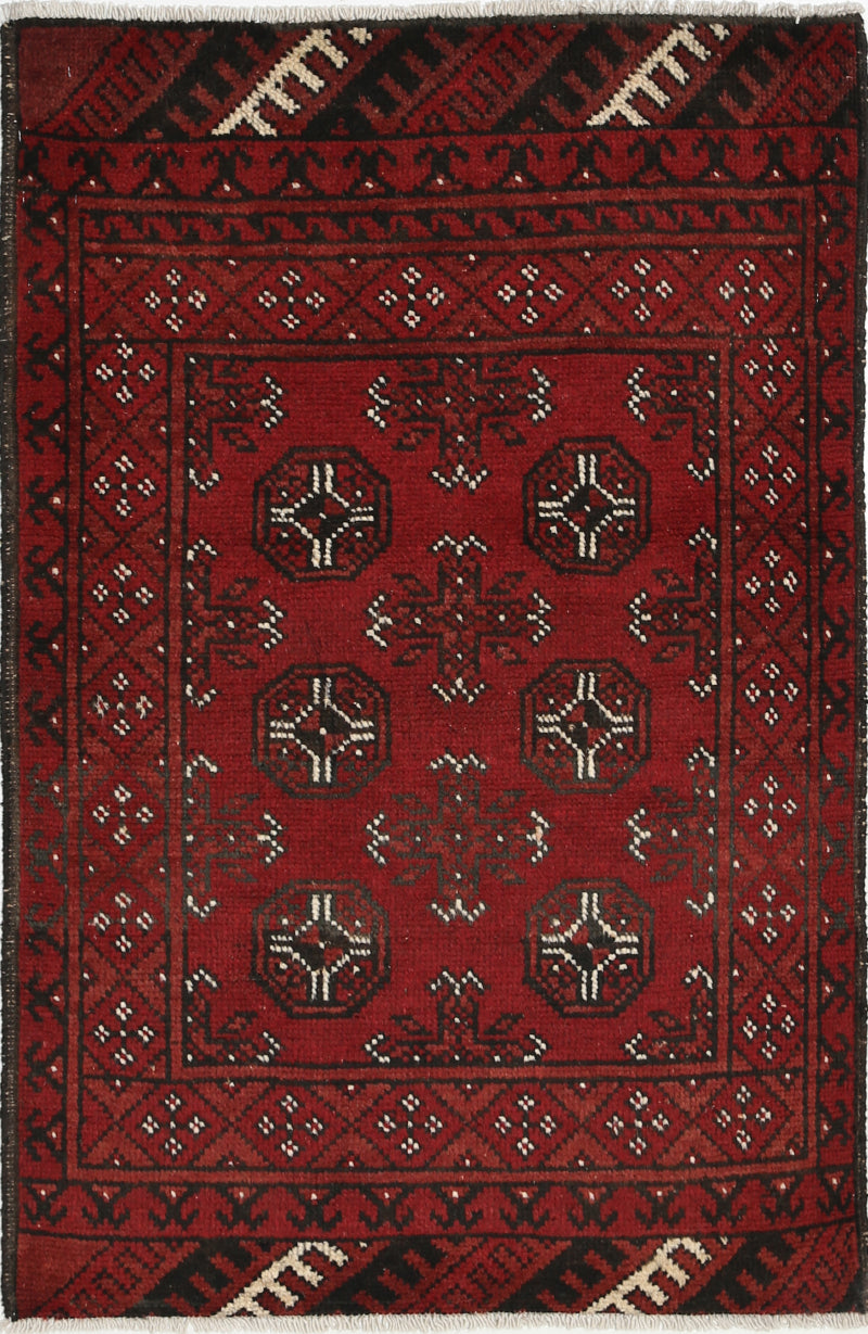 Ivory Hand-Knotted Afghan Tribal Geometric Wool Rug - 2'4" x 3'9"