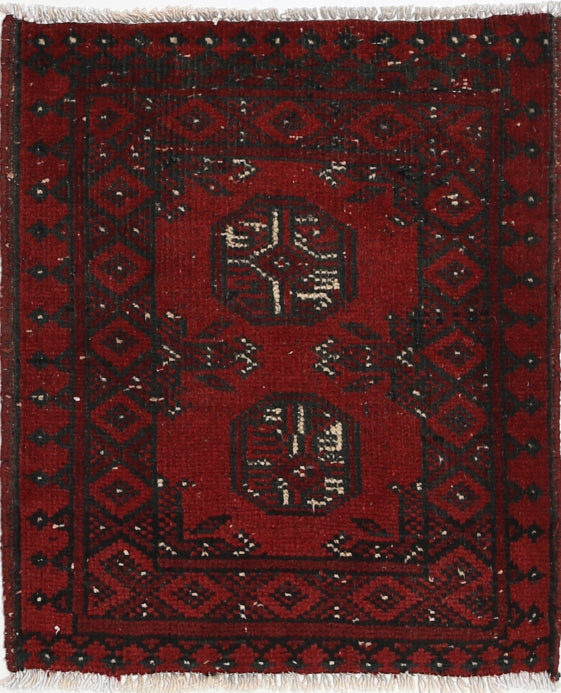 Ivory Hand-Knotted Afghan Tribal Geometric Wool Rug - 1'8" x 2'1"