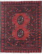 Ivory Hand-Knotted Afghan Tribal Geometric Wool Rug - 1'8" x 2'1"