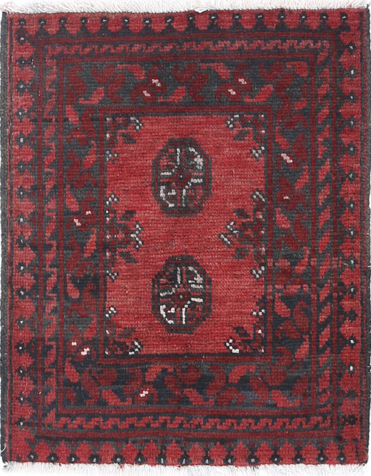 Ivory Hand-Knotted Afghan Tribal Geometric Wool Rug - 1'8" x 2'1"