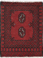 Ivory Hand-Knotted Afghan Tribal Geometric Wool Rug - 1'7" x 2'2"