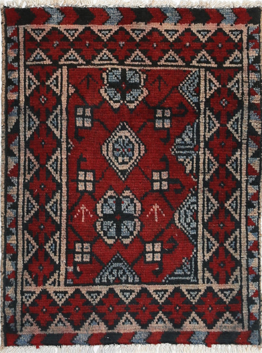 Ivory Hand-Knotted Afghan Tribal Geometric Wool Rug - 1'7" x 2'1"