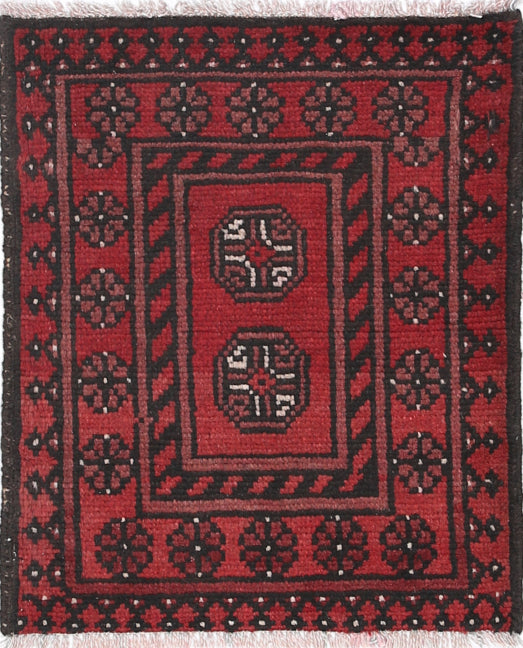 Ivory Hand-Knotted Afghan Tribal Geometric Wool Rug - 1'7" x 2'0"