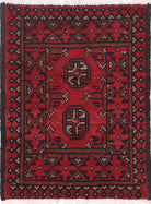 Ivory Hand-Knotted Afghan Tribal Geometric Wool Rug - 1'6" x 2'1"