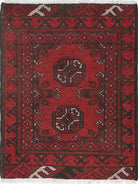 Ivory Hand-Knotted Afghan Tribal Geometric Wool Rug - 1'6" x 2'1"