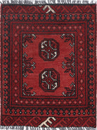 Ivory Hand-Knotted Afghan Tribal Geometric Wool Rug - 1'7" x 2'2"