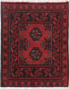Ivory Hand-Knotted Afghan Tribal Geometric Wool Rug - 1'7" x 2'0"