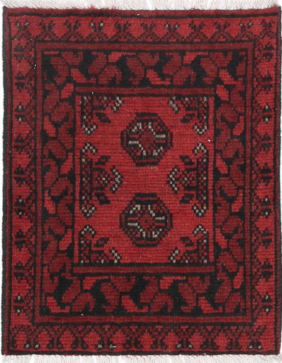 Ivory Hand-Knotted Afghan Tribal Geometric Wool Rug - 1'7" x 2'0"