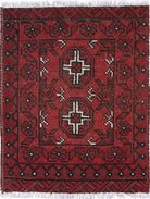 Ivory Hand-Knotted Afghan Tribal Geometric Wool Rug - 1'8" x 2'1"