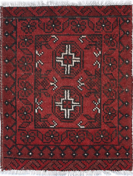 Ivory Hand-Knotted Afghan Tribal Geometric Wool Rug - 1'8" x 2'1"