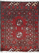 Ivory Hand-Knotted Afghan Tribal Geometric Wool Rug - 1'6" x 2'1"