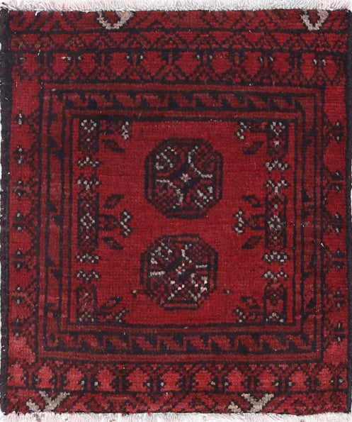 Ivory Hand-Knotted Afghan Tribal Geometric Wool Rug - 1'7" x 1'10"