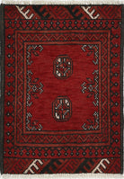 Ivory Hand-Knotted Afghan Tribal Geometric Wool Rug - 1'8" x 2'4"